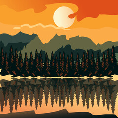 sunset mountain lanscape illustration vector