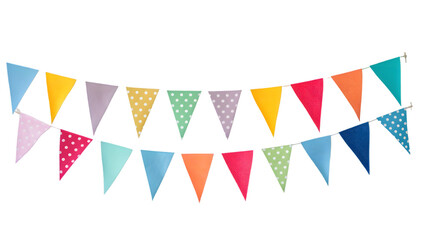Carnival garland with flagsisolated on transparent background. Decorative colorful bunting for birthday celebration, festival and bright decoration	
