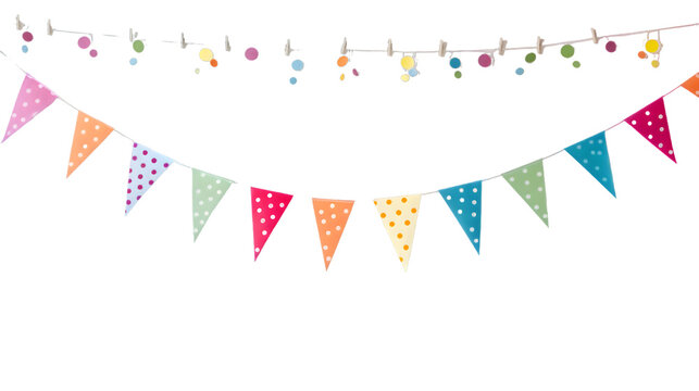 Carnival garland with flagsisolated on transparent background. Decorative colorful bunting for birthday celebration, festival and bright decoration	
