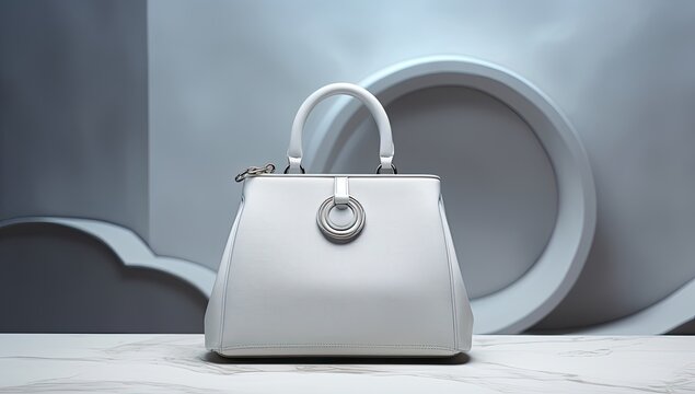 Stylish light grey women's handbag showcased against a soft studio backdrop, embodying the latest fashion trends.