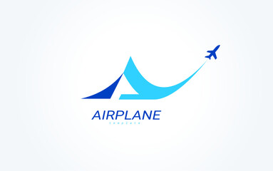Airplane logo curves actions lines vector