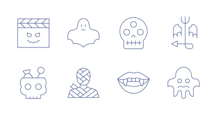 Halloween icons. Editable stroke. Containing halloween candy, ghost, mummy, skull, evil, horror, vampire.