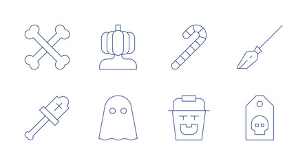 Halloween icons. Editable stroke. Containing halloween candy, halloween, pumpkin, bones, magic broom, label, ghost.