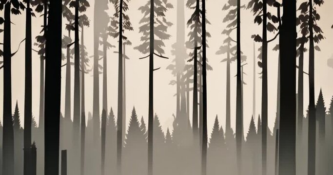 Foggy forest silhouette landscape