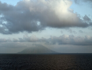 Island Stromboli with One of the Active Volcanoes in Italy