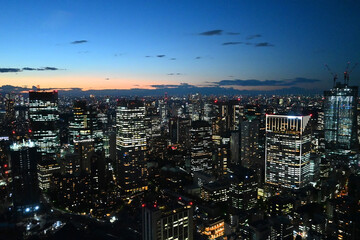 夏の夕暮れに東京タワーから赤坂方面を望む