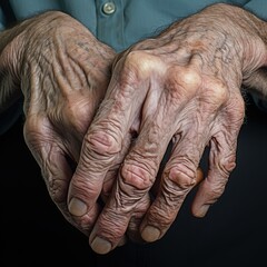 World Leprosy Day. Hands of an old man suffering from leprosy. Close-up