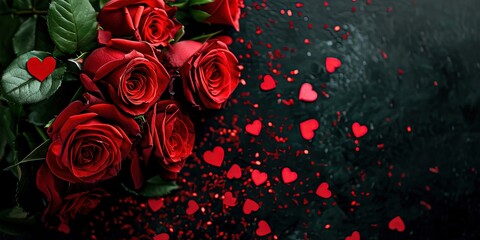Love , romantic feelings , red roses as a symbol , red hearts , valentine's day , couple , people - obrazy, fototapety, plakaty