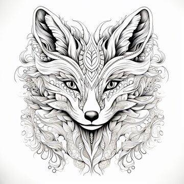 recommend clip art: Fox color page crisp line mandala white back Ai generated art
