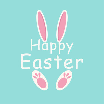 Easter card with silhouette of bunny ears and paws. Vector illustration