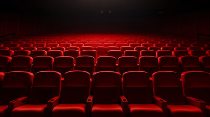Rows of red cinema seats with copy space banner background