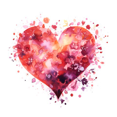 Watercolor  heart with blooming expression isolated on white.
