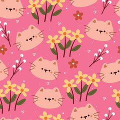 seamless pattern cartoon cat and flower. cute animal wallpaper for textile, gift wrap paper