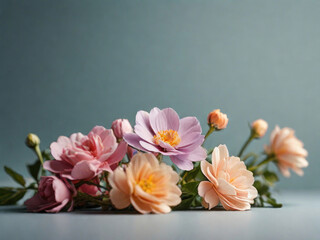 Spring flowers composition on a neutral background