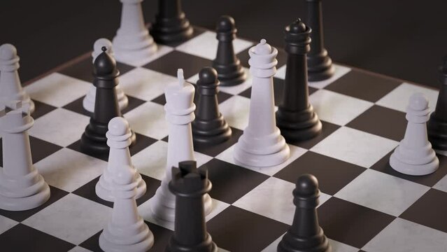 Chessboard animation 3D moving pieces