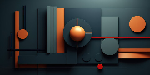 Abstract 3D Geometric Shapes in black orange Colors. 3D illustration of dynamic geometric shapes  red, blue, abstract composition. Background for a business presentation.
