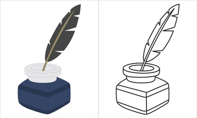 inkpot icon, editable vector outline and doted 