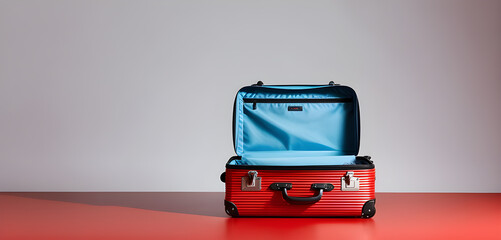 Suitcase adventure travel holiday or vacation concept and empty space for design