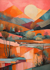abstract landscape with mountains and trees