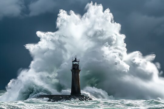 Begining of an amazing wave on la Jument Lighthouse 