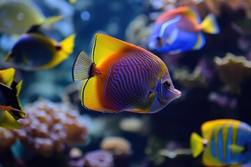 Fototapeta na wymiar Brightly colored tropical fish in a salt water aquarium