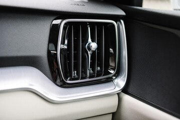 Deflector. car ventilation system. Car air conditioner closeup. Detail interior. Air ducts....