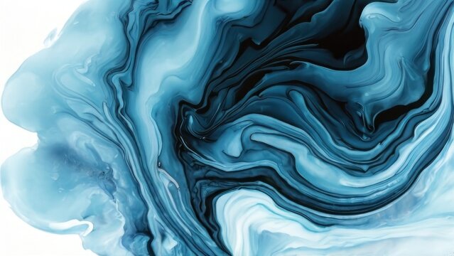 Abstract fluid backdrop, alcohol ink style. Illustration with blue liquid waves. Marble texture. Contemporary artwork, modern poster