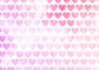 Valentines Day background with pink watercolour hearts design