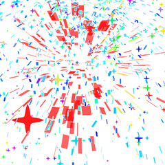 Explosion of colorful confetti on white background, confetti flies and falls all over the area. Suitable for use as a backdrop for celebrations and holiday events. Vector graphic Illustration.