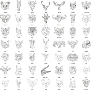 Set of geometric animals isolated on white background polygonal vector design element illustration