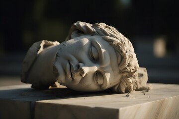 Fragmented Majesty: The Fallen Head of an Ancient Greek Statue, Ancient, Greek, Statue, Fragment, Art, Broken, Heritage, History, Beauty, Archaeology, 