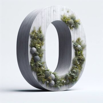 O letter shape 3D Lettering That Blends Concrete With Nature. AI generated illustration