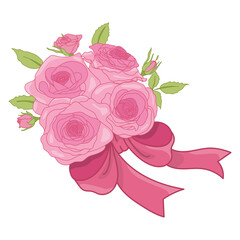 Pink rose flower vector illustration isolated on white background, A bouquet of roses flat icon design vector