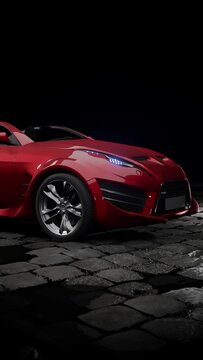 Modern unbranded red sports car on a black background