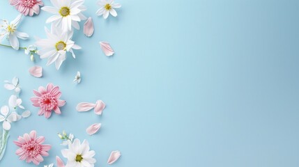 summer holiday background. minimalist pastel background with flowers and copy space for text.
