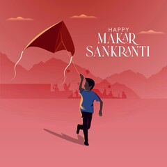 Happy Makar Sankranti Flyer Template. Makar Sankranti Festival of Kites Social Media Post and Background Design Vector Illustration India.