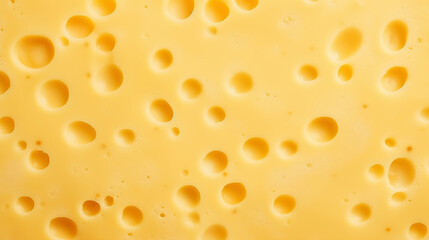 Close-up of cheese slice structure with holes. Food background. Generative AI - obrazy, fototapety, plakaty
