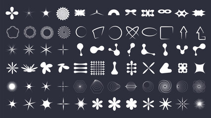 Set of simple design shapes. Collection of y2k elements and graphic forms.