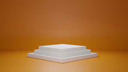 Display stand on orange background. Podium background on orange color. Blank background on orange colored.
