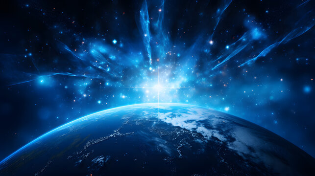 an image of a blue space with light and stars
