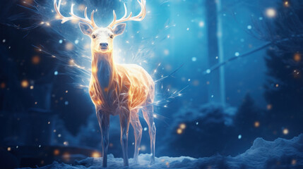 Majestic Deer in Enchanted Winter Forest - obrazy, fototapety, plakaty