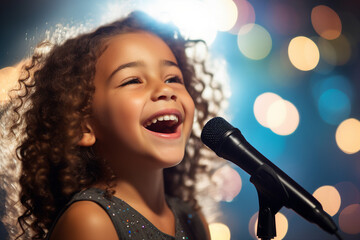 Generative AI technology picture kids on stage concept ready for performance dancing singing showing tricks