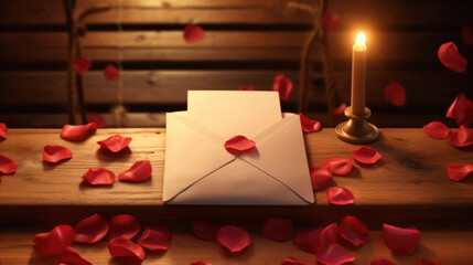 Love Letter Envelope with Candle and Rose Petals