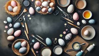Template Art of Easter: Egg Painting Workshop - obrazy, fototapety, plakaty