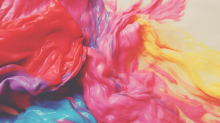 paint is splatted with white and red on a colorful surface
