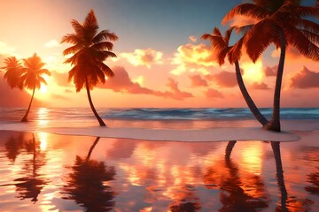 sunset on the beach of caribbean sea  3d render