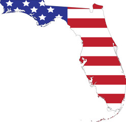 Map of US federal state of Florida with the flag of the United States of America
