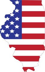 Map of US federal state of Illinois with the flag of the United States of America