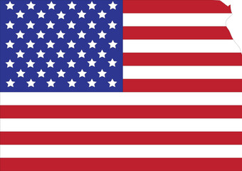 Naklejka premium Map of US federal state of Kansas with the flag of the United States of America