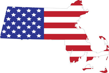 Map of US federal state of Massachusetts with the flag of the United States of America